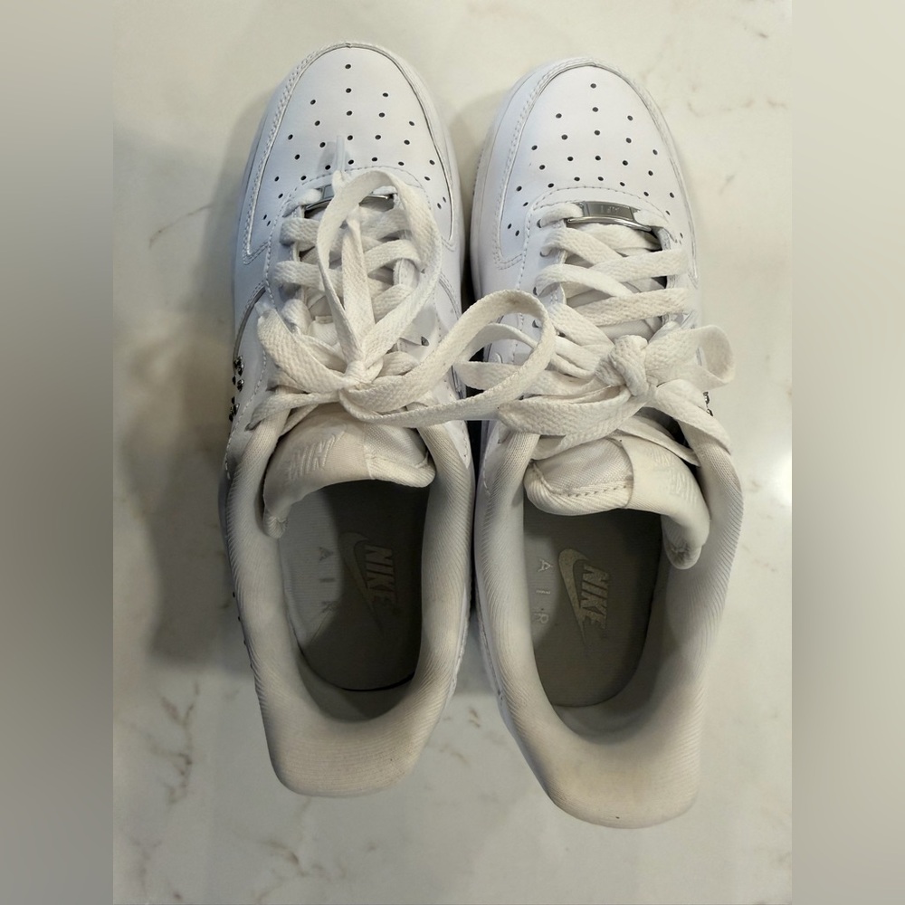 Nike Air Force 1 White Leather Studded Women's Sneaker - Picture 3 of 6